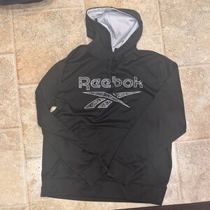 Reebok Black Hoodie with White-Lined Hood & White Logo